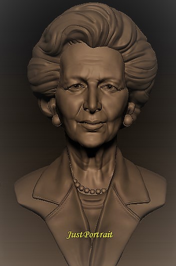 Affordable custom digital bust sculpture, 3D digital memorial sculpture of Magaret Thatcher